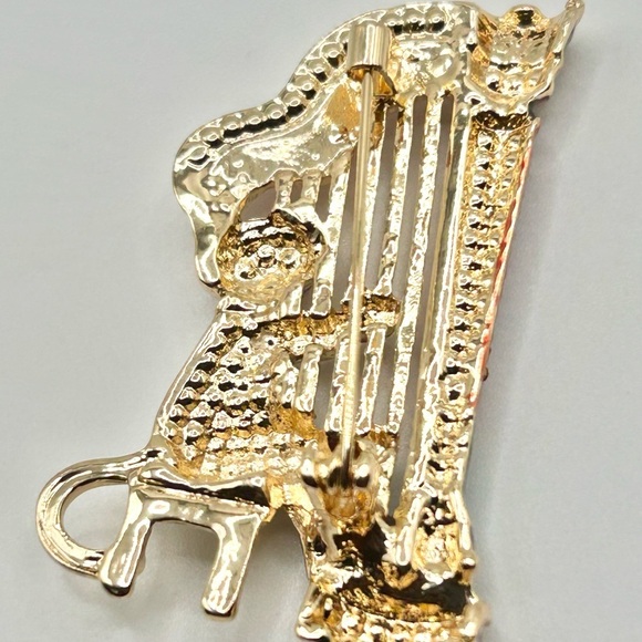 Elegant Multicolor Cat and Harp Brooch-New - Picture 4 of 6